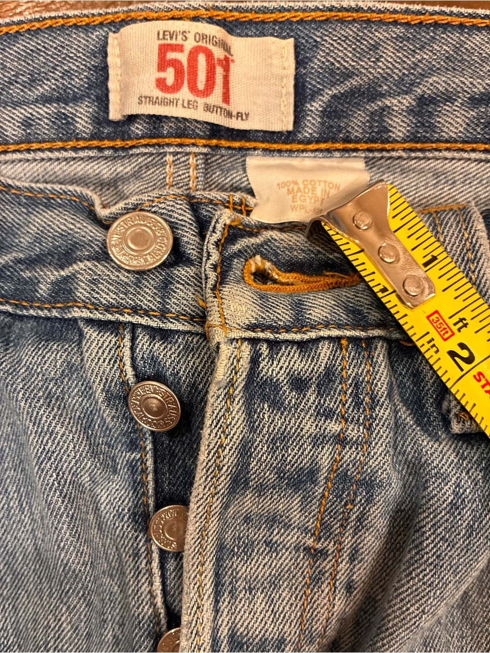 Levi's 501 Men’s Straight Jeans in Light Blue Denim with Contrast Stitching